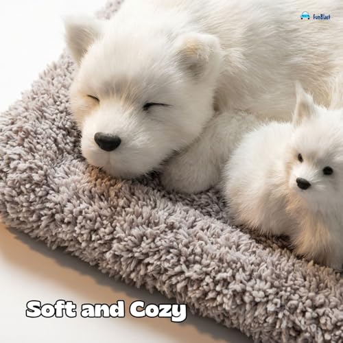 Image of FunBlast Sleeping Cute Dog with Puppy - Realistic Soft & Lifelike Pet Puppy with Bed for Car Dashboard and Home Decor, Sleeping Dog Soft Toy (White)