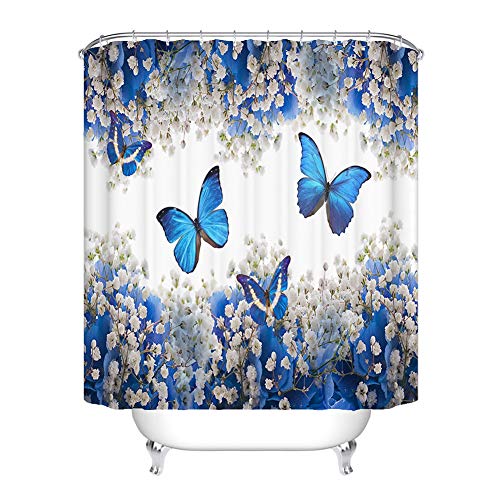 Bullpiano 4-teiliges Blumenduschvorhang-Set mit rutschfestem Teppich, Toilettendeckelabdeckung Badematte wasserdichtem Duschvorhang für Schmetterlinge Blumen Badeduschvorhang für Badezimmer – Bild 3