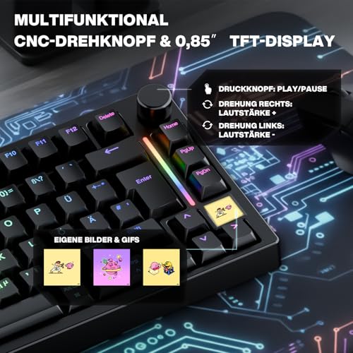 GK GAMAKAY TK75HE V2 75% Rapid Trigger Kabelloses Gaming Tastatur QWERTZ (ISO-DE Layout) mit TFT Bildschirm, BT/2.4GHz/USB-C 8KHz 0,005mm RT, Hall Effekt Magnetschalter Tastatur (Magnetic Phoenix) – Bild 5