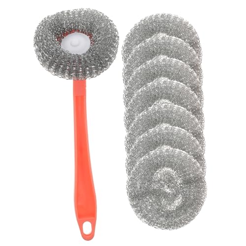 VINTORKY Fregadores De Acero Inoxidable para Cocina Esponjas De Limpieza Grandes con Mango para Fregar Olla y Sartenes Herramienta De Limpieza Eficaz y Duradera
