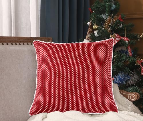 Image of Christmas Theme Red Cushion Covers 16 inch x 16 inch | Set of 2 |Christmas Cushion Covers 16x16 | Xmas Throw Pillow Covers | Christmas Decoration Items for Home