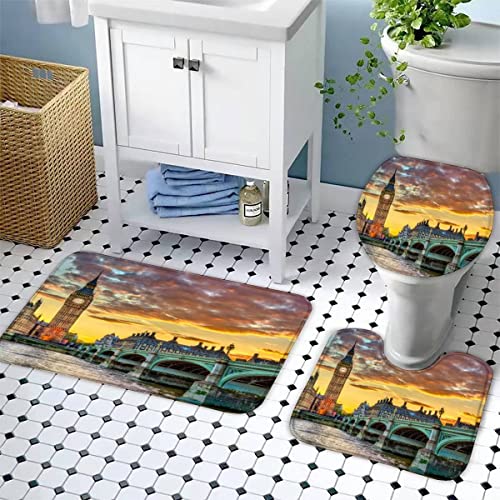 Badematten set 3D 40x60 Big Ben London absorbierend 3-teiliges Badezimmerteppich-Set maschinenwaschbare weich badteppich… – Bild 4
