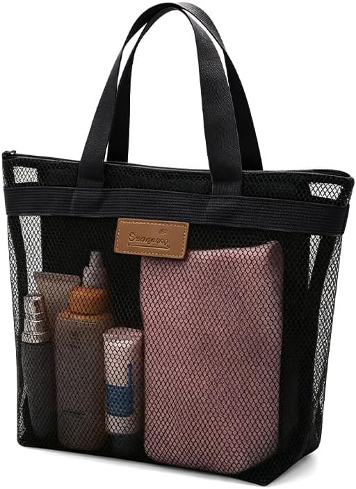 2 PCS Black Women's Portable Mesh Shower Storage Bag with Zipper Design for Quick, Dry, and Breathable Storage. Large Capacity for Sorting and Storing Toiletries,suitable for Travel, Fitness, Swimming