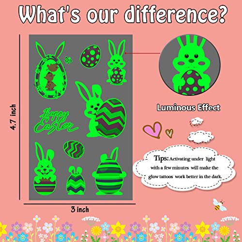 Leesgel Easter Tattoos For Kids, Luminous Temporary Tattoos Stickers, Easter Basket Stuffers Gifts Fillers Easter Party Favors Decorations Supplies #TOP6
