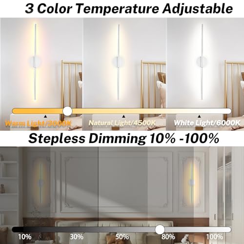 Image of 8000mah Detachable Battery Operated Wall Sconces Set of two, 32 Inch Rechargeable Wall Sconce With Remote & Touch, RGB 15 Colors Dimmable Wireless lamp for Bedroom, Living Room, Hallway Decor, Silver