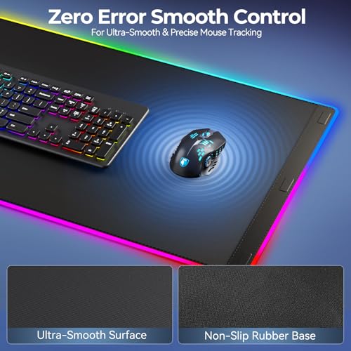 Image of KDD RGB Mouse Pad with Wireless Charging - Desk Mat with Phone Holder and 15W Fast Charger - Gaming Mousepad with Ultra-Smooth Surface, Non-Slip Base - Keyboard Mat for Home Office Gamer Accessories