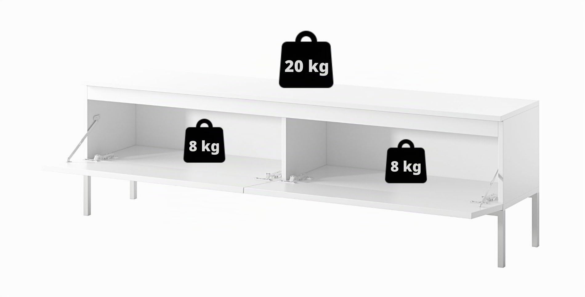 Selsey Mobile TV Mobile Porta TV 2 Ante 150 cm Con Piedini Dorati Per Soggiorno Camera Da Letto Bianco Bemmi