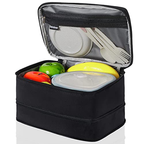 Black Lunch Box Bag For Men & Women Expandable Adult Lunch Boxes Bag Canvas Small Lunch Bag Handheld Insulated Lunch Bag Keep Food Stay Cold/Warm For 6 Hours Black Adult Lunch Bag Suitable For Age 6 + #TOP18