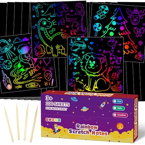 OHOME Back to School Supplies for Kids - 100 PCS Scratch Art Paper,Back to School Gifts | Travel Games Crafts Party Favors Supplies,Arts Toys for Ages 3-12 Year Old Birthday