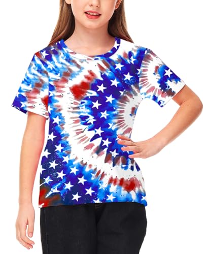 Image of Deerose Kids Striped Shirts Short Sleeve Boy Girls July 4th Patriotic Tee Top 3-14 Years