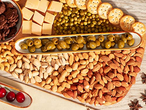 ONEMORE Olive Tray 12 inch Charcuterie Party Buffets - Ceramic Plate Canoe Serving Tray for Appetizers, Snacks, Cheeses - Set of 2, Creamy White - Image 4