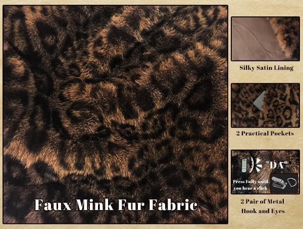 Women Cropped Faux Fur Leopard Coat with Pockets Lapel Shaggy Furry Winter Jacket Long Sleeve Open Front - Image 5