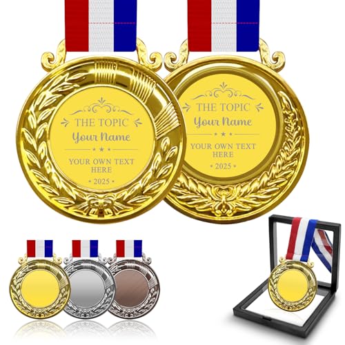 Custom Medals for Awards Personalized Engraved Medal with Text Name MVP Metal Award Medals-Winner Gold Prizes with Neck Ribbons for Sports Competitions Participation Contests Academic Students