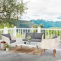 VINGLI 4 Pieces Outdoor Patio Furniture Set, Wicker Conversation Sofa Sets for Balcony, Porch or Backyard
