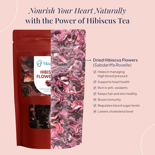 Image of Maadico 100% Fresh Premium Dried Hibiscus Tea, 50 Gms | Herbal Tea Petals | Antioxidant Rich Hibiscus Tea Leaves for Heart Health & Digestion | Boosts Immunity | Helps In Managing Hypertension |