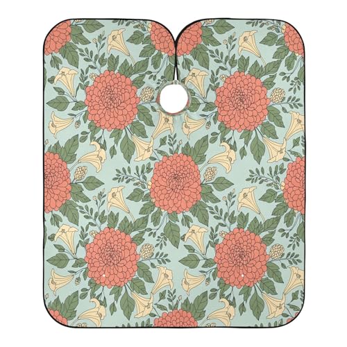 Capa profesional impermeable para corte de cabello con diseño floral coral-durazno, cierre ajustable de broche para barbería y estilismo miniatura 2