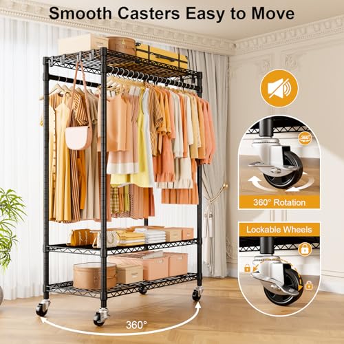 ULIFHOME P7 Rolling Clothes Rack, Clothing Racks for Hanging Clothes, Black by ULIFHOME - Used condition - Image 5