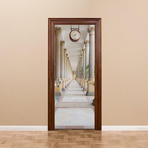 Fymural 3D Door Wallpaper Murals Wall Stickers-Colonnade Corridor Self-Adhesive Vinyl Removable Retro Art Door Decals 30.3x78.7
