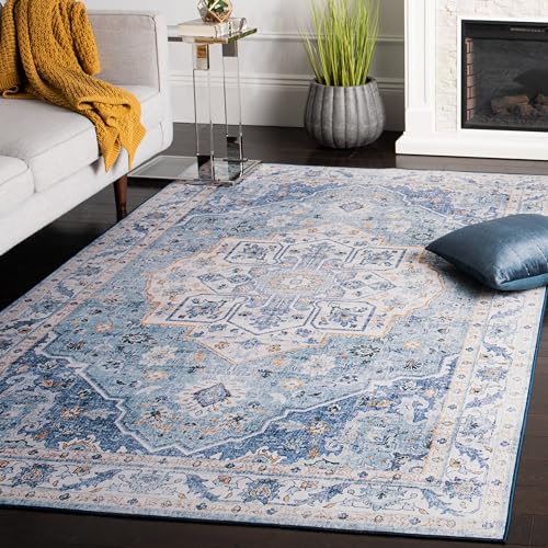 Tapete lavado Safavieh Tucson 4' x 4' azul claro y azul miniatura 1