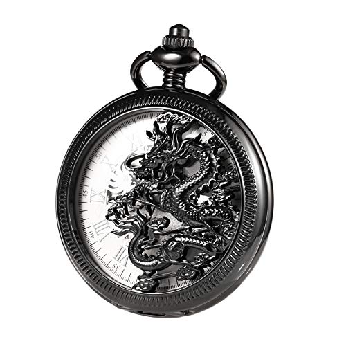 Reloj de bolsillo mecánico TREEWETO con esqueleto antiguo y cadena de eslabones para caballero