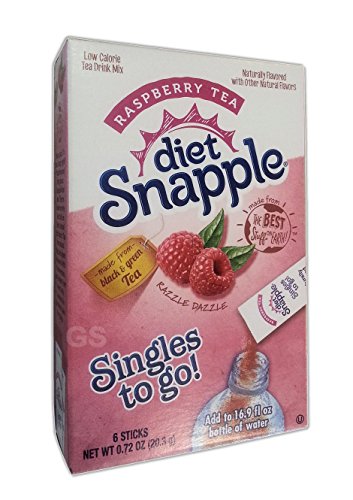 Snapple Iced Tea Singles To-Go, Diet Raspberry Tea, 0.68 Ounce Sticks, 6 Sticks per Box, (12 Boxes)