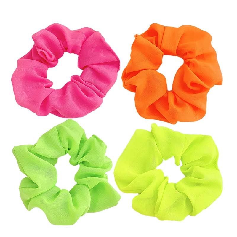 Neon Scrunchies Neon Hair Accessories Neon Hair Ties Hot Pink Scrunchie 80s Hair Accessories for Women 80s Outfits for Women Girls (4 Pack Scrunchies)