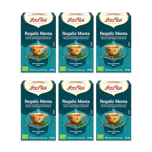 Yogi Tea, Regaliz Menta Bio - Infusión Ayurvédica - Mezcla de Menta Piperita, Regaliz y Cardamomo - Pack de 6x17 bolsitas (102 bolsitas en total)