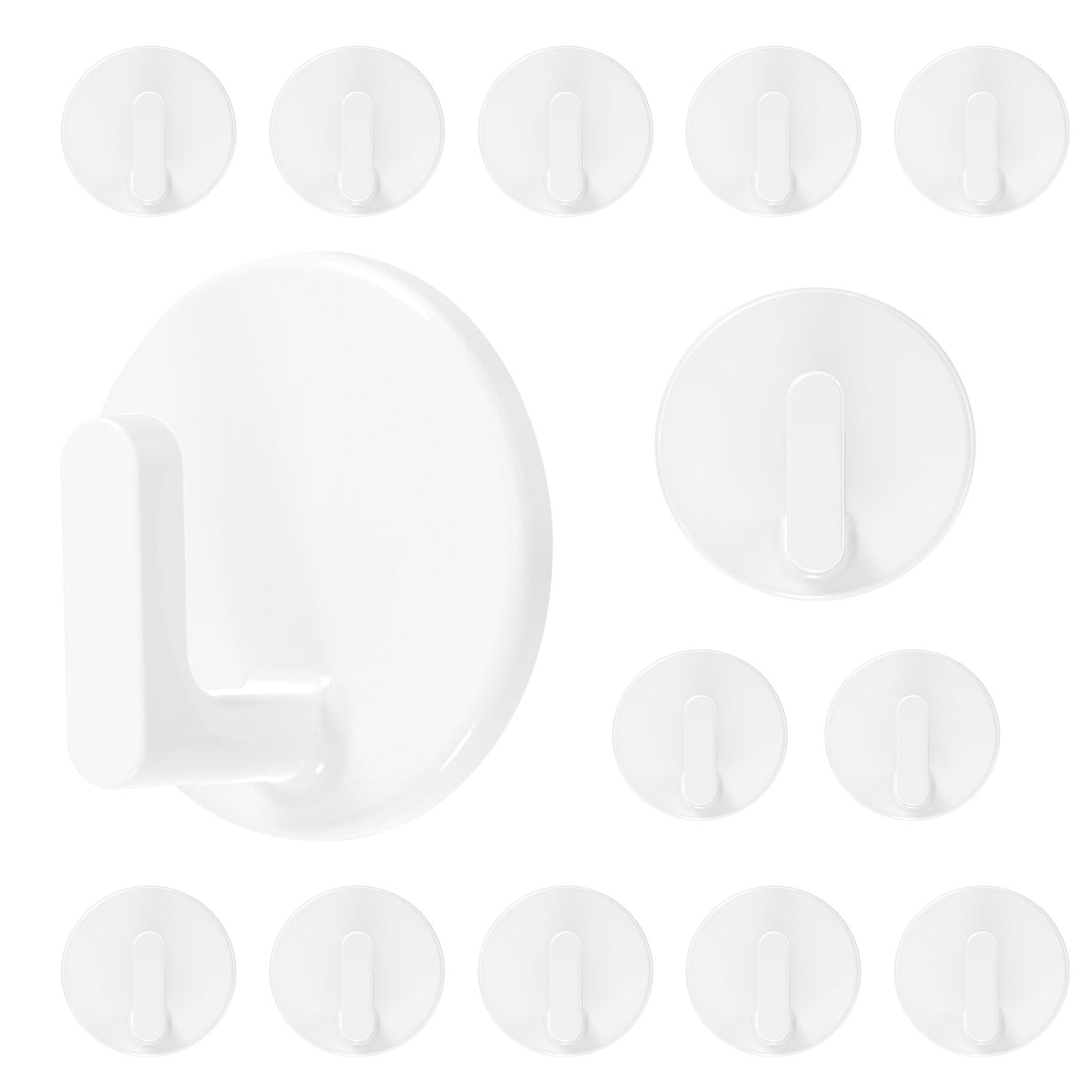 14-Pack Self-Adhesive Wall Hooks, Small Round White Hanging Hooks