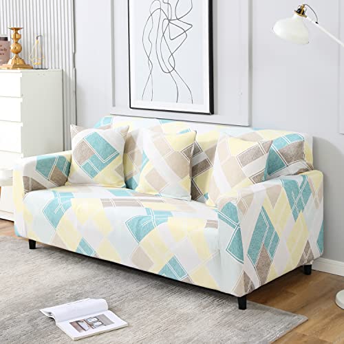 Image of HOKIPO Polyester, Spandex Elastic Stretchable Triple Seater Sofa Cover (AR-4095-D21) Pastel Diamond