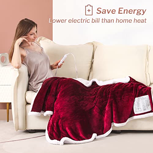 Coriwell Heated Blanket Electric Throw - 50" X 60" Full Body Size Heating Blanket - 5 Heating Setting Soft Flannel Electric Blanket With 3 Hours Auto Shut Off, Machine Washable(Red Wine) #TOP6