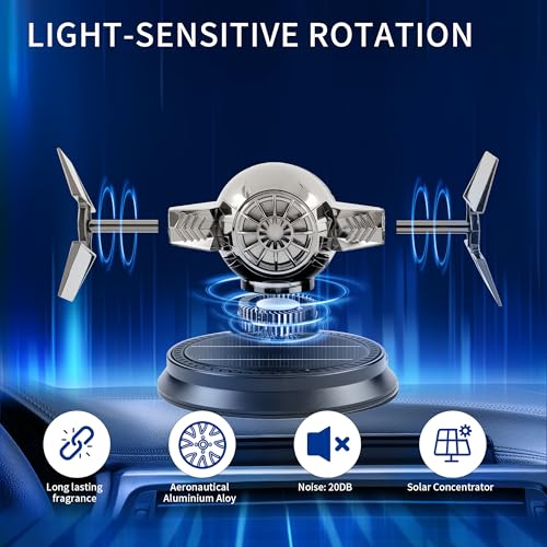 Image of Car Air Freshener, Solar Energy Rotating Aromatherapy Al Alloy Diffuser,Long-Lasting Fragrance，Interior Decoration Accessories Diffuser for Car and Home（Black）