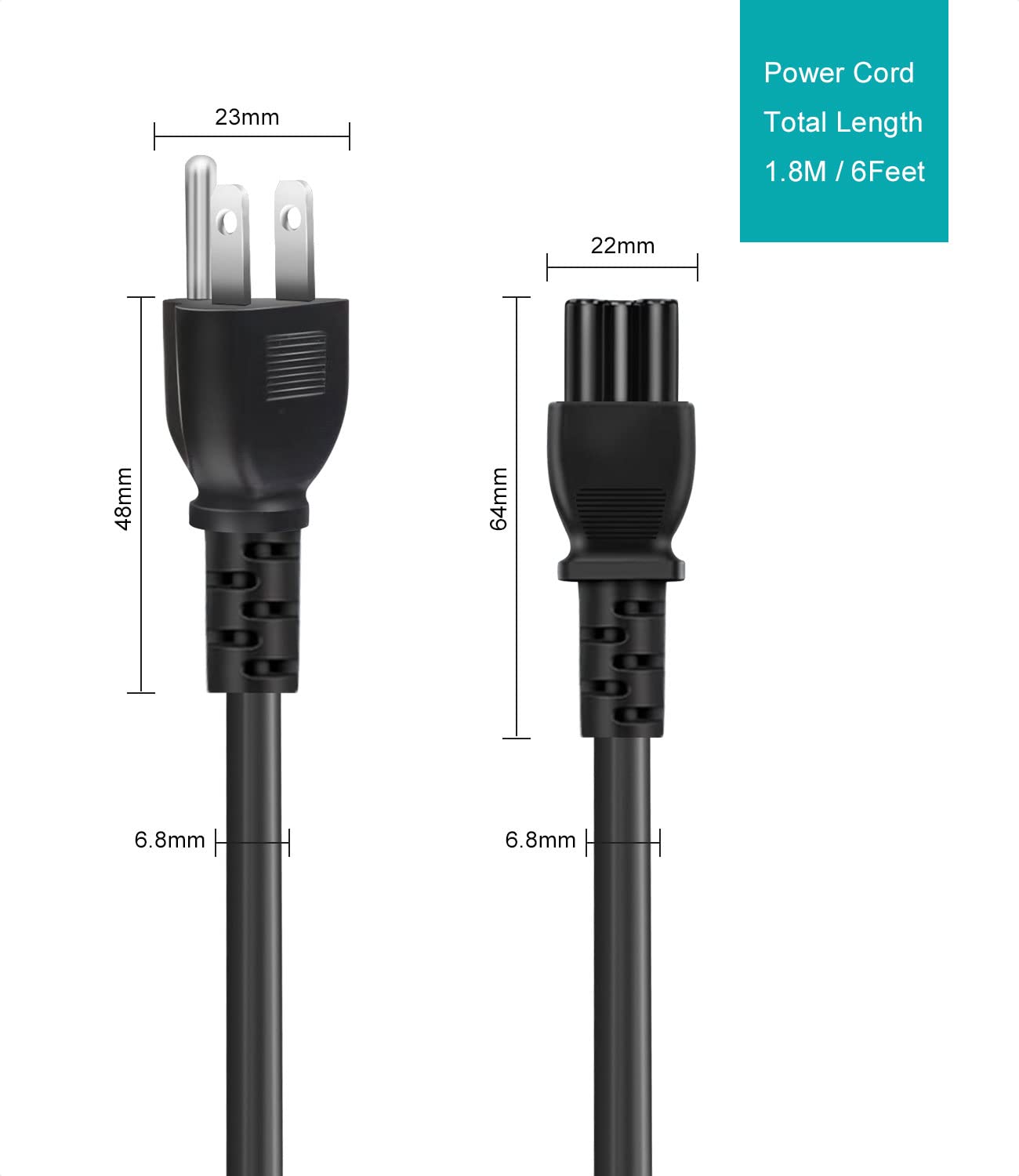 Amazon.com: 6 Ft Laptop AC Power Cord 3 Prong Cable for Dell IBM
