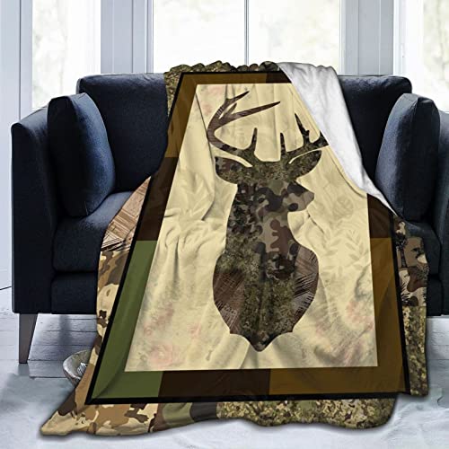 Deer Camouflage Throw Blanket Cozy Plush Camo Hunting Flannel Fleece Ultra Soft Blankets Unisex Lightweight Fuzzy Party Blanket Gifts For Adult Men Bed Couch Sofa Kids 50"X40" #TOP4