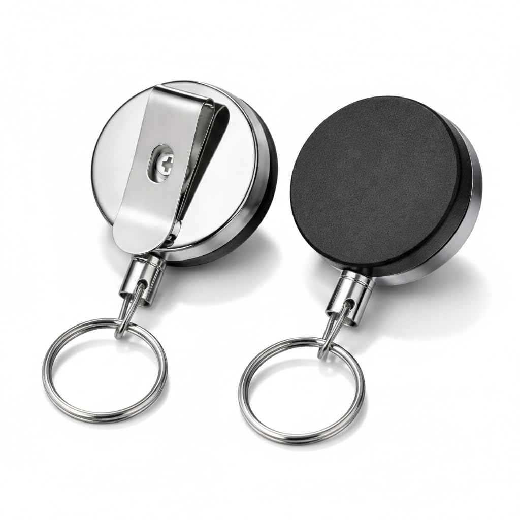 AccuPrints 2 Pc Retractable Id Card Holder, Keychain Badge Holder, Zinc Alloy Metal Carabiner Keychain 26.7 inches Retractable Steel Wire Reel Design Utility Keyring for Keys, Badge, Cards-image-13