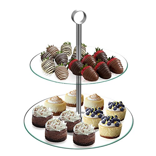 Home Buffet Dessert Tower-Two Tier, Round Glass Display Stand for Cookies, Cupcakes, Pastries, Hors dâ€™oeuvres and Appetizers-for Parties by Chef Buddy, 11.25" x 9.75", Clear