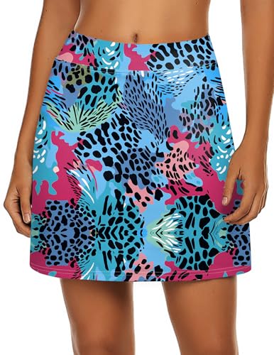 Ekouaer Womens Tennis Skirt A Line Tennis Skirt High Waisted Athletic Golf Skort Skirts with Shorts 2026, Pink Floral Large