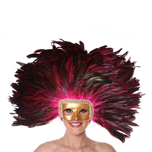 ZUCKER - Large Carnival Costume Feather Headdress - Shocking Pink Halloween Mask Party Hair Accessory