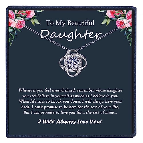 EPIRORA Gifts for Daughter from Mom Or Dad- Mother Daughter Necklace Dainty Silver Cubic Zirconia Love Knot Pendant Necklace for Women Jewelry Gifts for Birthday Christmas Mothers Day