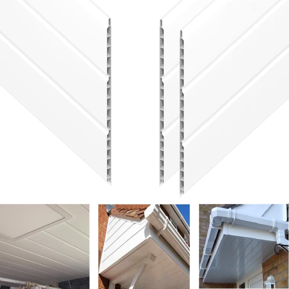 Virtual Plastics White Hollow Soffit Cladding Board - Plastic Soffit Board 5M Length X 300Mm - 3 Length Pack