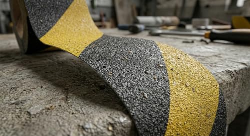 Image of Mario Anti-Skid Anti-Slip Tape Black & Yellow Zebra 50mm (2 Inch) x 15M | Extra Long High-Traction Safety Grip Tape | Waterproof Heavy-Duty Non-Slip Adhesive Tape for Stairs, Ramps & Flooring