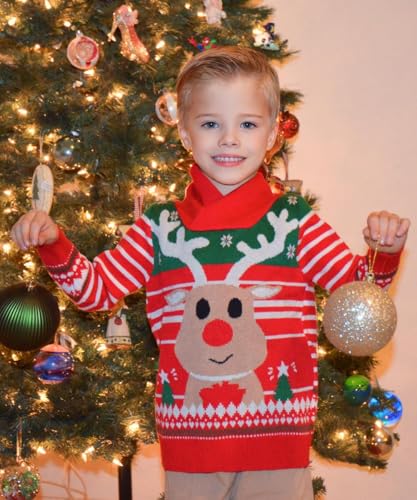 uideazone Boys Kids Ugly Christmas Sweater Novelty Toddler Knitting Xmas Lapel Pullover Jumper 18 Months-7 Years4