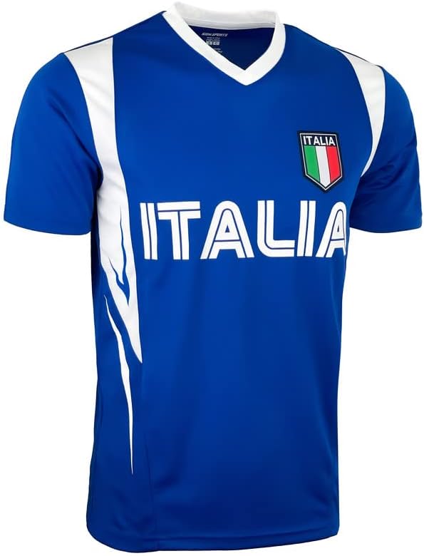 Icon Sports Boy's Italy Soccer Training Jersey, Youth Sizes, Italia Short Sleeve Shirt - Image 2