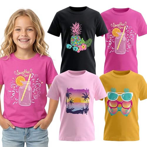 Image of MISS POPULAR Girls 4-Pack Super Soft Short Sleeve T-Shirts Rainbow Butterfly Glitter Print Cute Design| Sizes 7-16