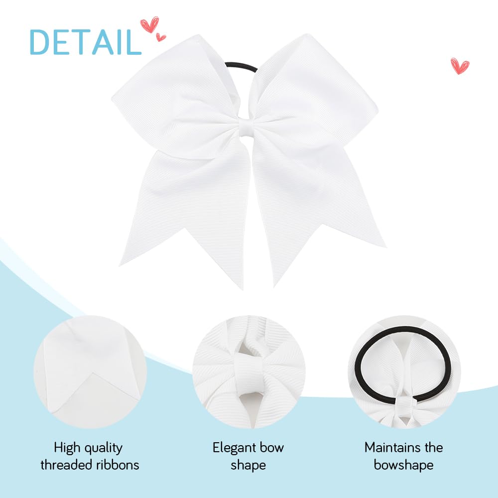 White Cheer Bows for Cheerleaders Cheerleading Bows 24 Pcs 8 Inch Large Hair Bow Scrunchies Ribbon Ties School Sports Softball Cheerleader Bows Hair Accessories Gifts for Girls Women
