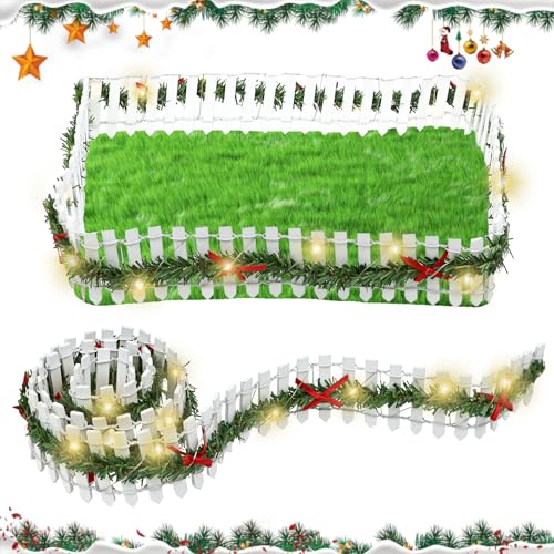 PATEMZON - Valla de jardín en miniatura, vallas de madera, color marrón, valla flexible, decoración de jardín, mini vallas de Navidad con luces, DIY vallas blancas para casa de muñecas, maceta, 5 x 90