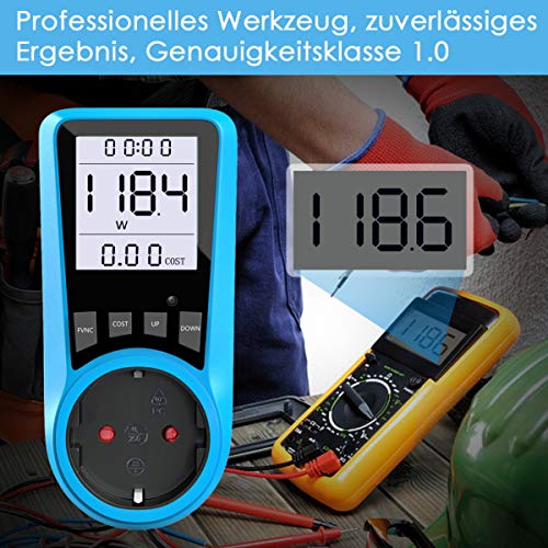 Stromkostenmessgerät, BMK Stromzähler Leistungsmessgerät Energiekostenmessgerät Strommessgerät Steckdose, Leistungsmesser Messgerät mit Größer LCD Bildschirm, Überlastsicherung 3680W (2pcs) - Image 5