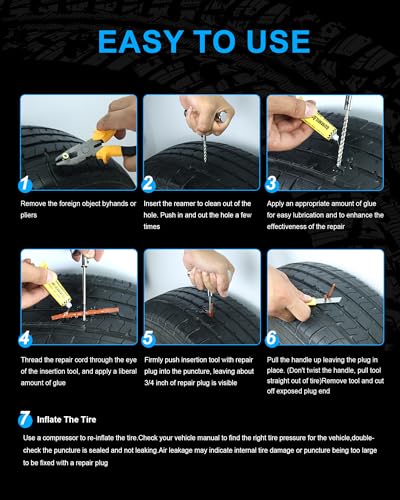 Image of Tire Repair Kit with Plugs, Tire Plug Kit Heavy Duty Professional for Car, ATV, Motorcycle, Truck, Flat Tire Emergency Repair (Boxed Type - 19 PCs)