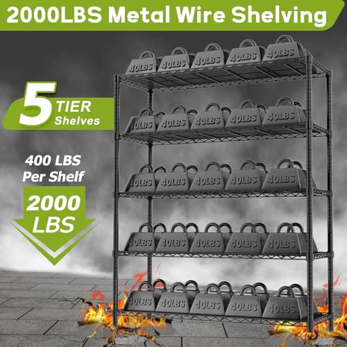 45" W x 20" D x 72" H Heavy Duty Wire Shelving Unit, 5-Tier Utility Storage Rack 2000 lbs Capacity, Adjustable Garage Shelves for Kitchen Garage Pantry, Easy Assembly - Image 5