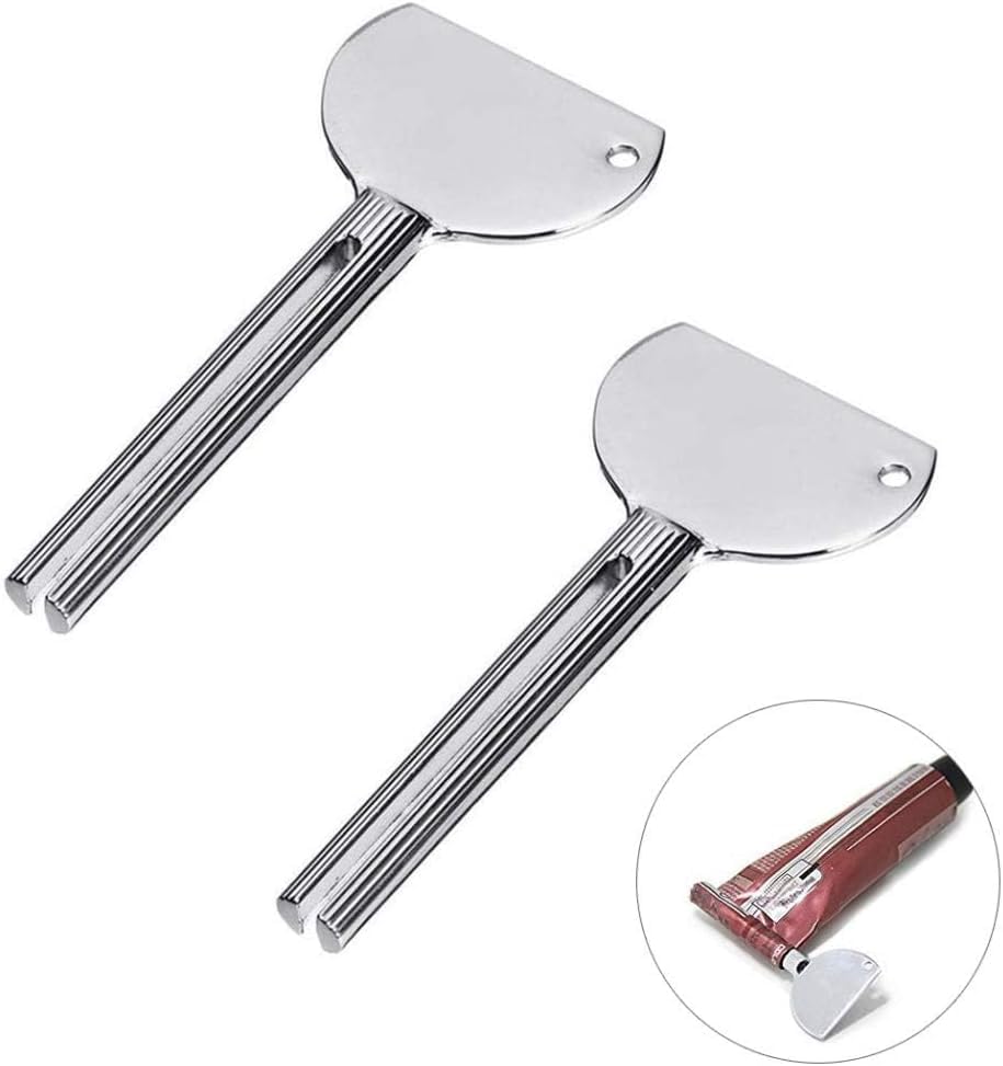 2 Pcs Stainless Steels Metal Tube Squeezer Keys Salon Manual Toothpaste Tube Squeezers Aids Accessories (Silver)
