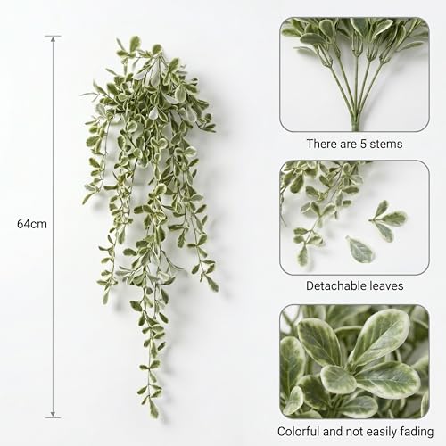 Image of Dekorly 2 Pack Artificial Plants Artificial Hanging Plants Faux Eucalyptus Leaf Greenery Fake Hanging Eucalyptus Plant (Green) (2, Cherry) (2, White and Green)
